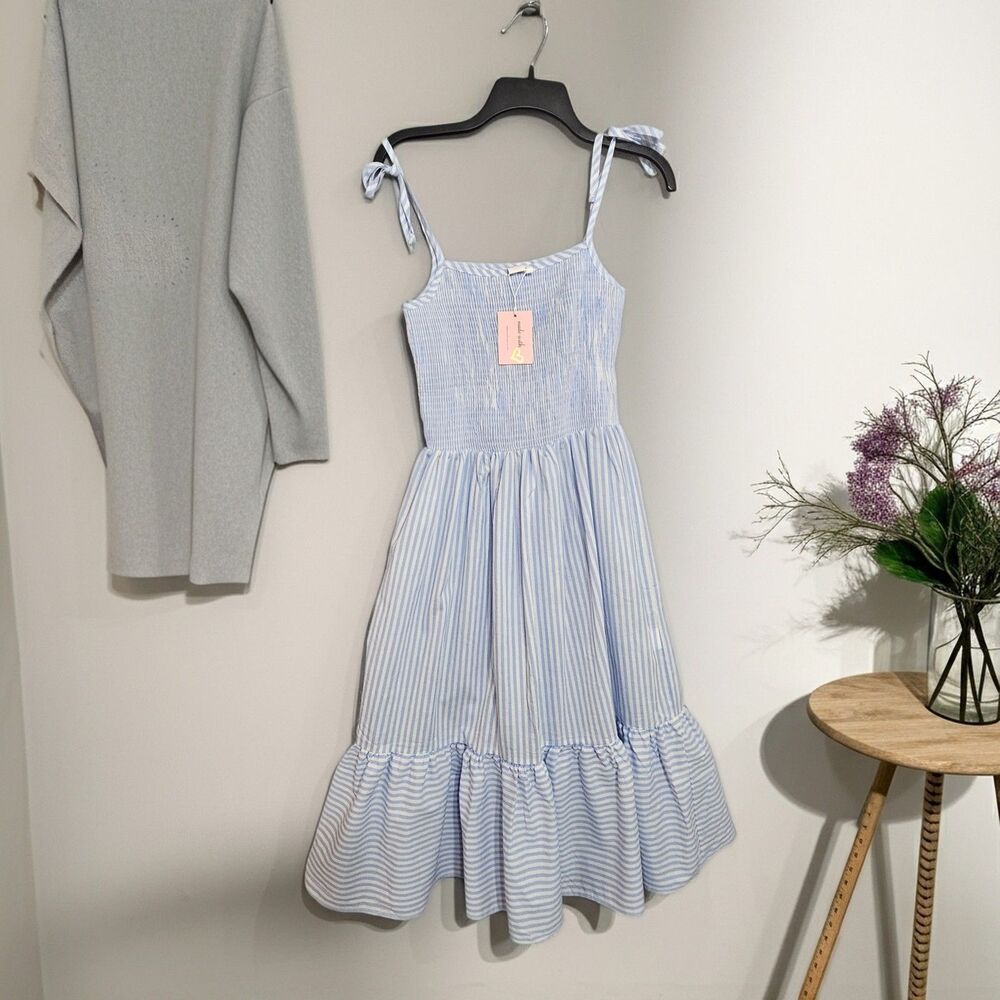 Miabellegirls Smocked Cotton Summer Dress Mattress Stripe Tiered Midi Women's S